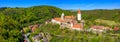 Aerial view of castle Krivoklat in Czech republic, Europe. Famous Czech medieval castle of Krivoklat, central Czech Republic.