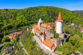 Aerial view of castle Krivoklat in Czech republic, Europe. Famous Czech medieval castle of Krivoklat, central Czech Republic.