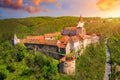 Aerial view of castle Krivoklat in Czech republic, Europe. Famous Czech medieval castle of Krivoklat, central Czech Republic.