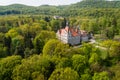 Aerial view of castle-palace of the Count Schonborn near Mukachevo, Zakarpattia, Ukraine