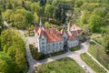 Aerial view of castle-palace of the Count Schonborn in Zakarpattia, Ukraine