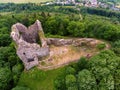 The aerial view of castle ruins of Primda Castle