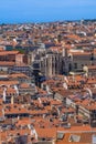 Aerial view from the Castle of Saint George with panoramic views of the Church of the Convento do Carmo and the Elevador de Santa Royalty Free Stock Photo