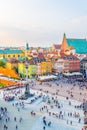 Aerial view of the castle square in front of the royal castle and sigismundÃÂ´s column in Warsaw, Poland....IMAGE