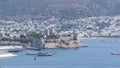 Aerial view of Castle of St. Peter,Bodrum Castle,and Marine in Bodrum Royalty Free Stock Photo