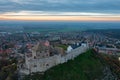 Aerial view about castle of Sumeg at dusk. Royalty Free Stock Photo