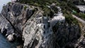 Aerial view of the castle Swallow's Nest, Crimea. Action. Breathtaking cliff with a beautiful ancient castle above the Royalty Free Stock Photo
