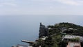 Aerial view of the castle Swallow's Nest, Crimea. Action. Breathtaking cliff with a beautiful ancient castle above the Royalty Free Stock Photo