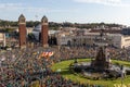 Aerial view of the catalan independentist rally at PlaÃÂ§a Espanya. La Diada, Catalonia`s National Day