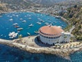 Aerial view of Catalina Casino and Avalon harbor with sailboats. Royalty Free Stock Photo