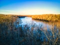 An aerial view of the Catawba river in the late evening.