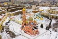 Aerial view of the Cathedral of the Ascension of the Lord in city of Tambov. Russia