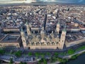 Aerial view of the Cathedral-Basilica of Our Lady of the Pillar with Zaragoza\'s cityscape Royalty Free Stock Photo