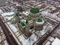 Aerial view of The Cathedral Basilica of Saint Louis after a snowfall Royalty Free Stock Photo