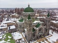 Aerial view of The Cathedral Basilica of Saint Louis after a snowfall Royalty Free Stock Photo