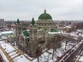 Aerial view of The Cathedral Basilica of Saint Louis after a snowfall Royalty Free Stock Photo