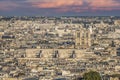 Aerial view of the Cathedral of Notre Dame in Paris at sunset from the top of the Tour Eiffel Royalty Free Stock Photo