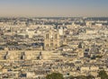 Aerial view of the Cathedral of Notre Dame in Paris at sunset from the top of the Tour Eiffel Royalty Free Stock Photo