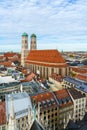 Aerial view of Cathedral of Our Dear Lady, The Frauenkirche in M Royalty Free Stock Photo