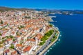 Aerial view of the cathedral of Saint James and waterfront of Sibenik, Croatia Royalty Free Stock Photo