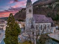 Aerial view of Cathedral of St. Florin in Vaduz, Liechtenstein. Royalty Free Stock Photo