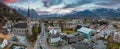 Aerial view of Cathedral of St. Florin in Vaduz, Liechtenstein. Royalty Free Stock Photo