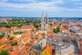 Aerial view of the cathedral of Zagreb and Dolac market, Croatia