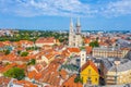 Aerial view of the cathedral of Zagreb and Dolac market, Croatia