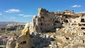 Aerial view of Cavusin-Cappadocia A lot of stone houses and churchs. ancient village Cavusin.