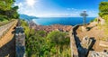 Aerial view of Cefalu and Mediterranean sea, seen from La Rocca park, Sicily, Italy Royalty Free Stock Photo