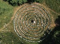 Aerial view of celestial Labyrinths stone mazes in mountains above Novi Vinodolski, Croatia Royalty Free Stock Photo