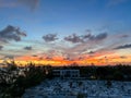 An aerial view of Cemetery Beach on Seven Mile Beach in Grand Cayman Island with a beautiful sunset Royalty Free Stock Photo