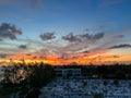 An aerial view of Cemetery Beach on Seven Mile Beach in Grand Cayman Island with a beautiful sunset Royalty Free Stock Photo