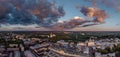 Aerial view on the center of the city of Vladimir and Assumption Cathedral on sunset. Vladimir. Russia.