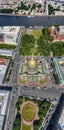 Aerial view of center of St.Petersburg, golden dome of Isaac Cathedral, Palace square in a sunny weather, the museum Hermitage,