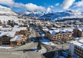 Aerial view of Alpe d'Huez in winter Royalty Free Stock Photo