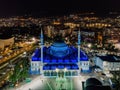 Aerial view of Central Juma Mosque in Makhachkala at night