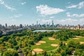 Aerial view of the Central Park in Manhattan, New York City surrounded by skyscrapers Royalty Free Stock Photo