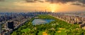 Aerial view of the Central Park in New York during sunset Royalty Free Stock Photo