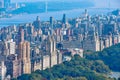 Aerial view of Central Park and row of buildings on the Upper West Side. Hudson River and George Washington Bridge in the Royalty Free Stock Photo