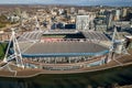 Aerial view of the centre of Cardiff and the Millennium (Principality) Stadium next to the