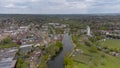 An aerial view of the centre of the historic town of Stratford upon Avon in Warwickshire