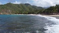 Aerial view of Cepe Beach bay - Aragua State, Venezuela, forward low angle