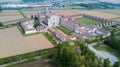 Aerial view of the Certosa di Pavia, the monastery and shrine in the province of Pavia, Lombardia, Italy Royalty Free Stock Photo