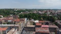 Aerial view of Cesky Tesin in Czech Republic and Cieszyn in Poland in background. Cesky Tesin and Cieszyn are border towns on