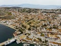 Aerial view of Cesme Castle taken by drone