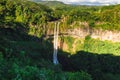 Aerial view of Chamarel Waterfall in the tropical jungle of Mauritius