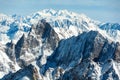 Aerial view of Chamonix valley mountains Montblanc in France in winter Royalty Free Stock Photo