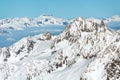 Aerial view of Chamonix valley mountains Montblanc in France in winter Royalty Free Stock Photo