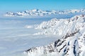 Aerial view of Chamonix valley mountains Montblanc in France in winter Royalty Free Stock Photo